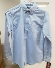 NWT-Boy's Chaps Blue Cotton Blend Button Down Collar Shirt, Size 14
