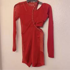 The Line up solo dance costume 2 piece red rhinestone custom CARLSBAD leotard SA