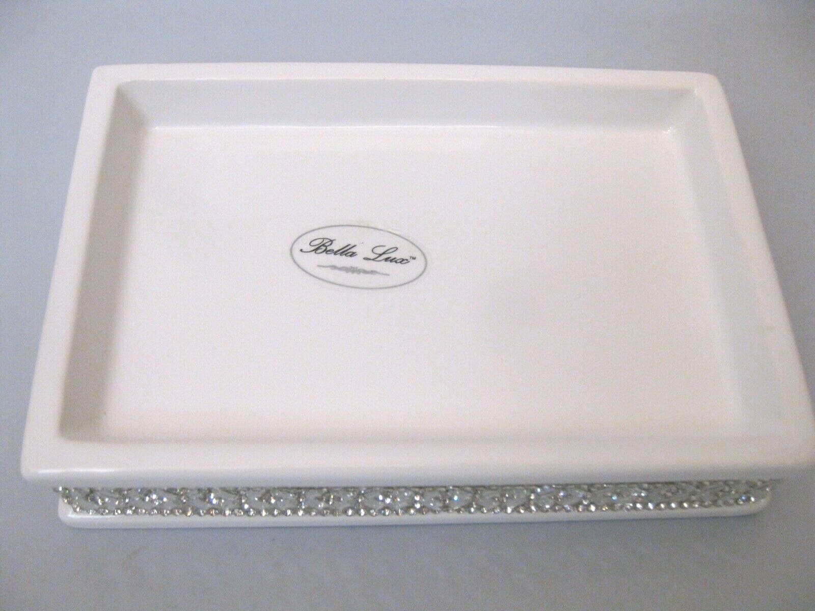 BELLA LUX WHITE CRYSTAL Diamond Rhinestone SOAP DISH Trinket Holder