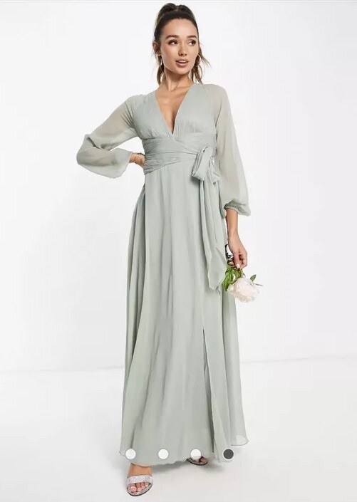 ASOS DESIGN Bridesmaid long sleeve ruched maxi dress with wrap skirt in olive | eBay UK ASOS DESIGN Bridesmaid long sleeve ruched maxi dress with wrap skirt in olive | eBay UK