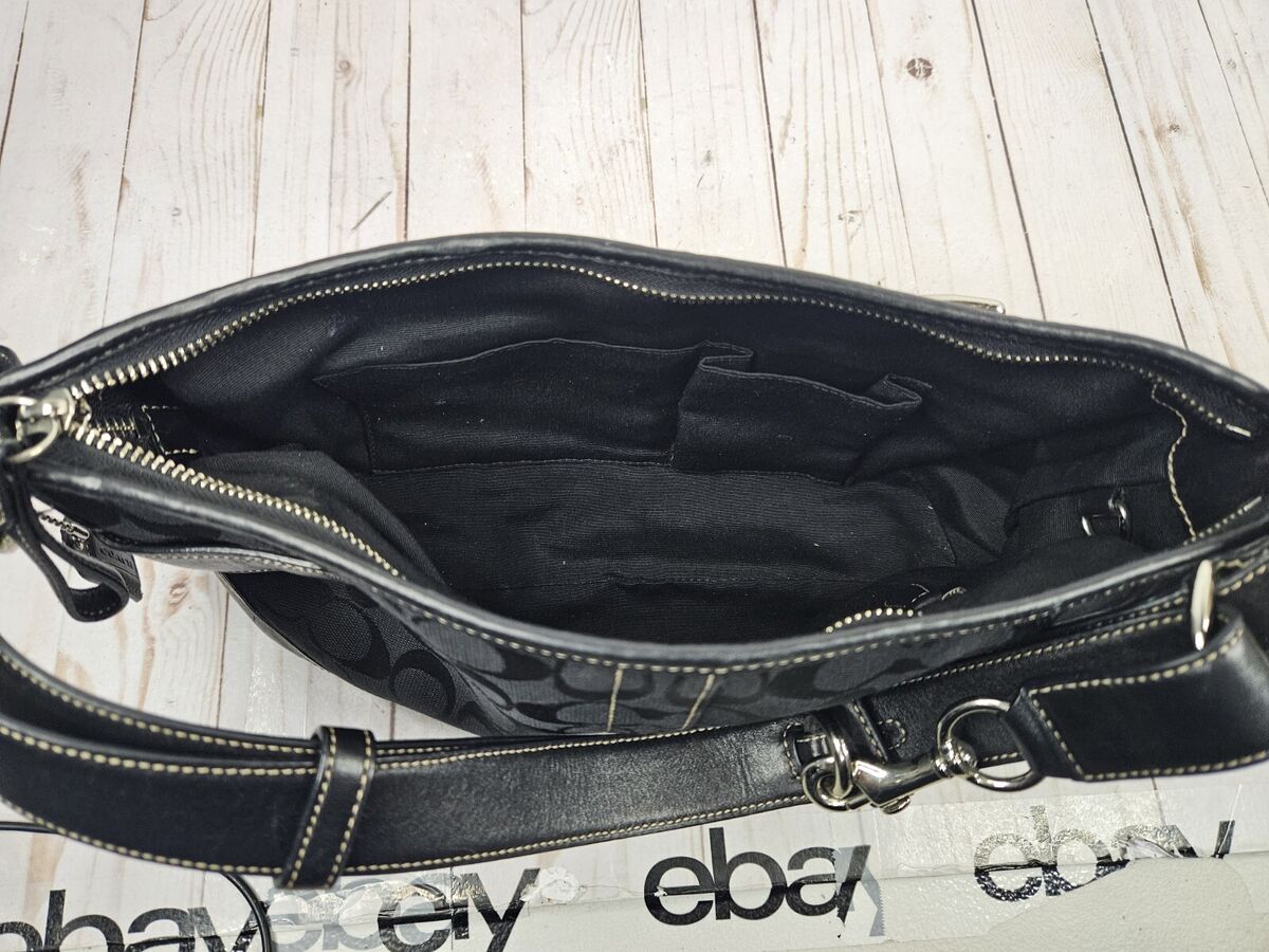 COACH No J05K-7077 Black Jacquard Canvas Leather Trim COACH No J05K-7077 Black Jacquard Canvas Leather Trim