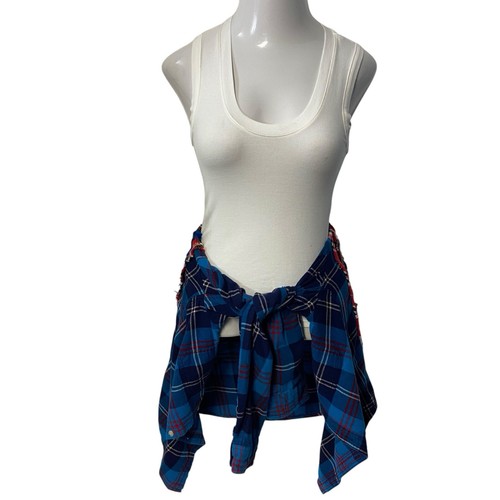 Upcycled Flannel Shirt Womens Large Shacket Ghostface Grunge Scary Movies Blue - Picture 12 of 19