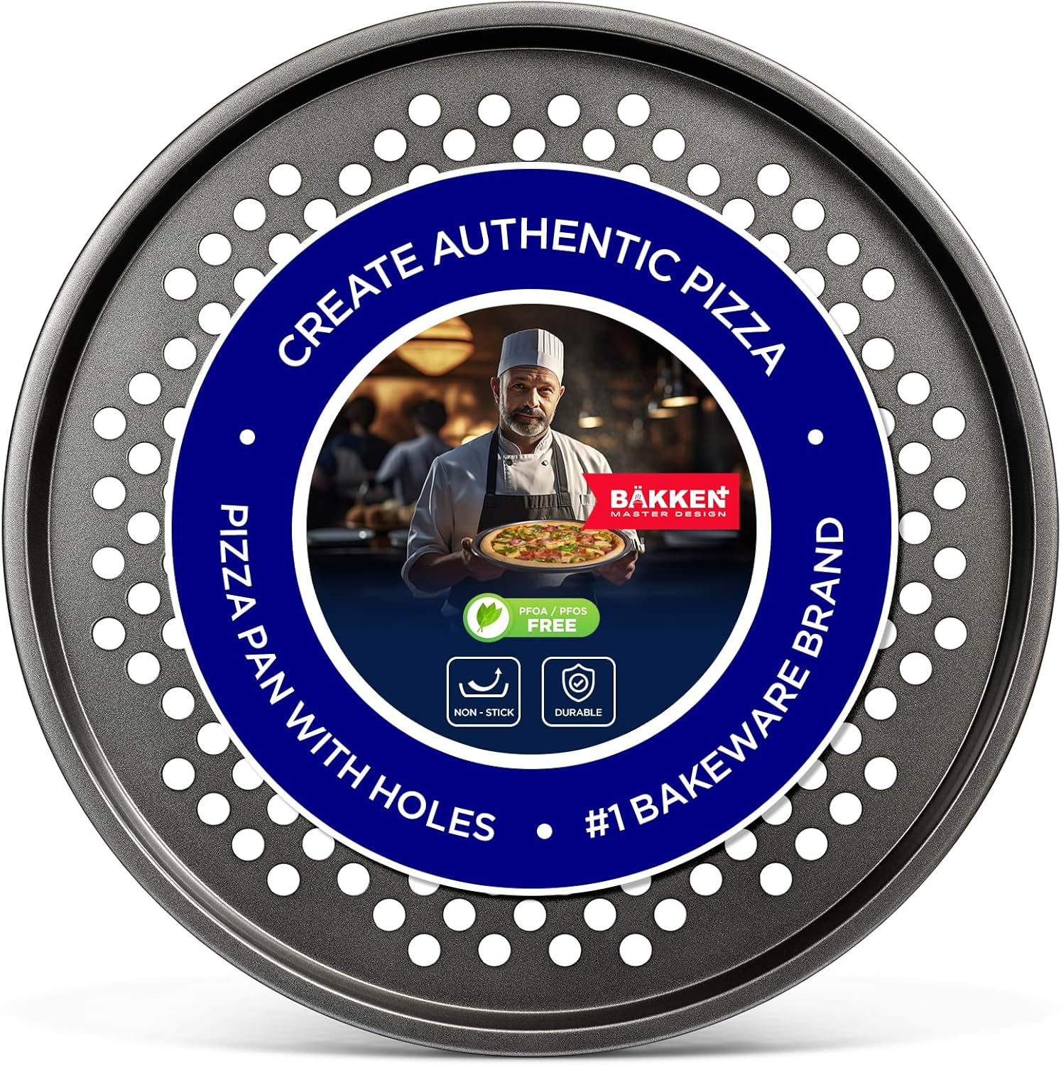 Non-Stick Pizza Pan with Holes - 13-Inch Perforated Pizza Crisper Carbon Steel P