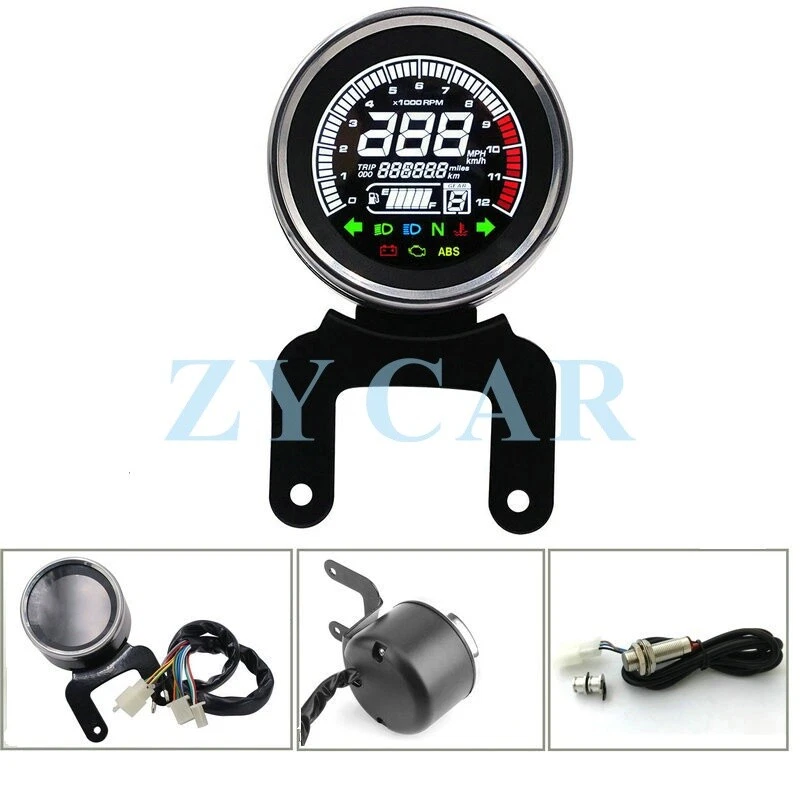 Odometer Speedometer Tachometer Fuel Gauge Universal 12V Motorcycle LCD Digital Foto 4 de 4