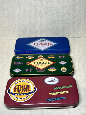 Lot of 3 Vintage 'Genuine Authentic' Fossil Watch Tins (NO Watch)
