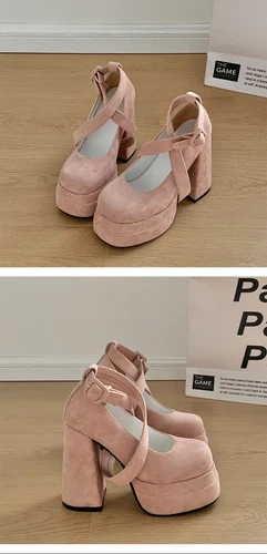 Platform Mary Jane Shoes Fashion Cross Strap Thick Heel Shoes Dress Shoes Pumps - Bild 18 von 24