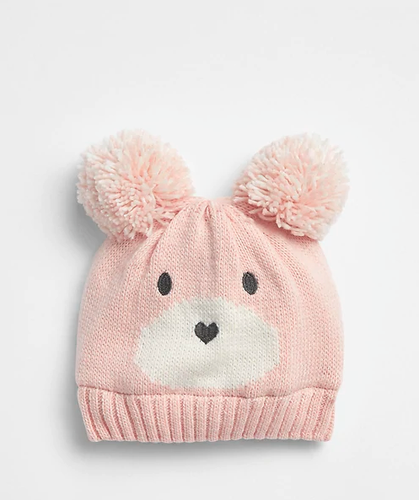 GAP BABY GIRL BEAR POM BEANIE HAT NWT 