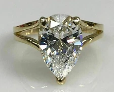 3Ct Pear-Cut Moissanite Solitaire Promises Engagement Ring 14k Yellow Gold Over