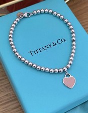 Tiffany & Co. Return to Tiffany 925 Silver Bead Bracelet Heart Tag Pink