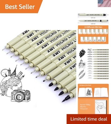 12+1 Fineliner Drawing Art Pens, Black Waterproof Pigment Ink Set for Artists...