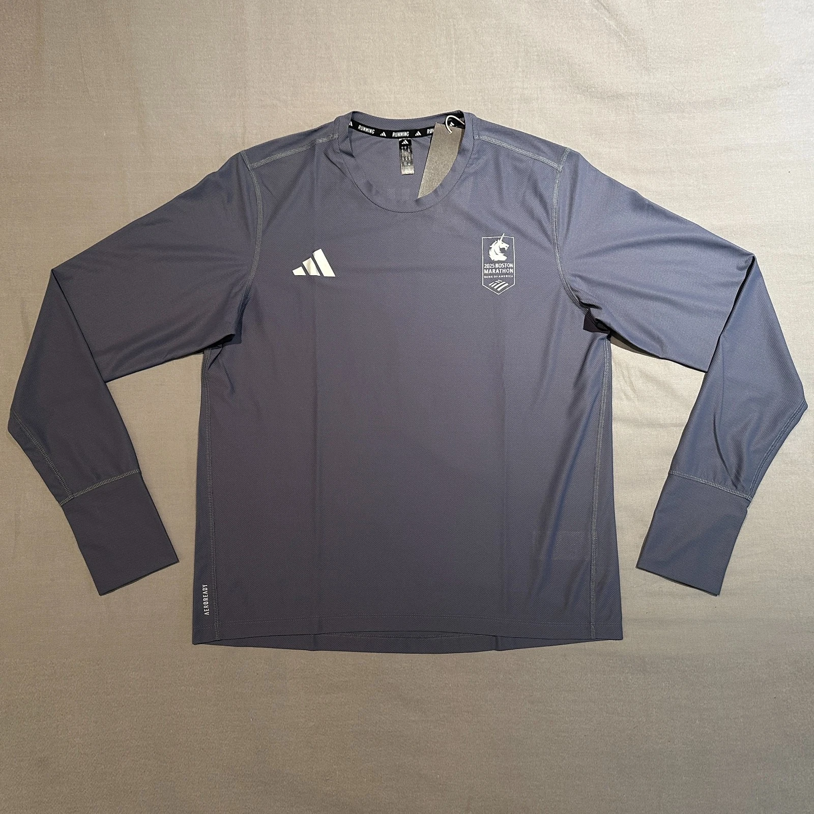 2025 Boston Marathon Adidas Own The Run Long Sleeve Shirt Womens Large Onix