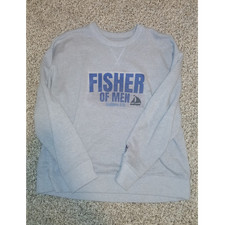 Fisher of Men Men's Gray Graphic Print Pullover Crew Neck Sweater