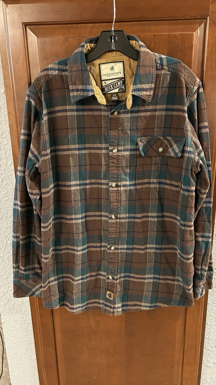Legendary Whitetails Buck Camp Shirt Mens Large Brown Plaid Flannel Outdoor