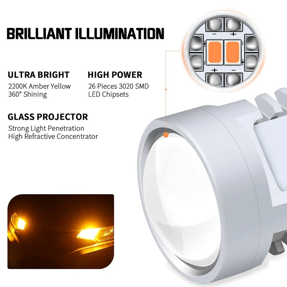 AUXITO 2x BAU15S PY21W 7507 LED Turn Signal Light Bulb Canbus Error Free Yellow - Image 2 of 4