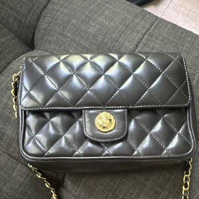Carven Black Quilted Shoulder Bag Gold Chain Strap Logo Snap Red Lining