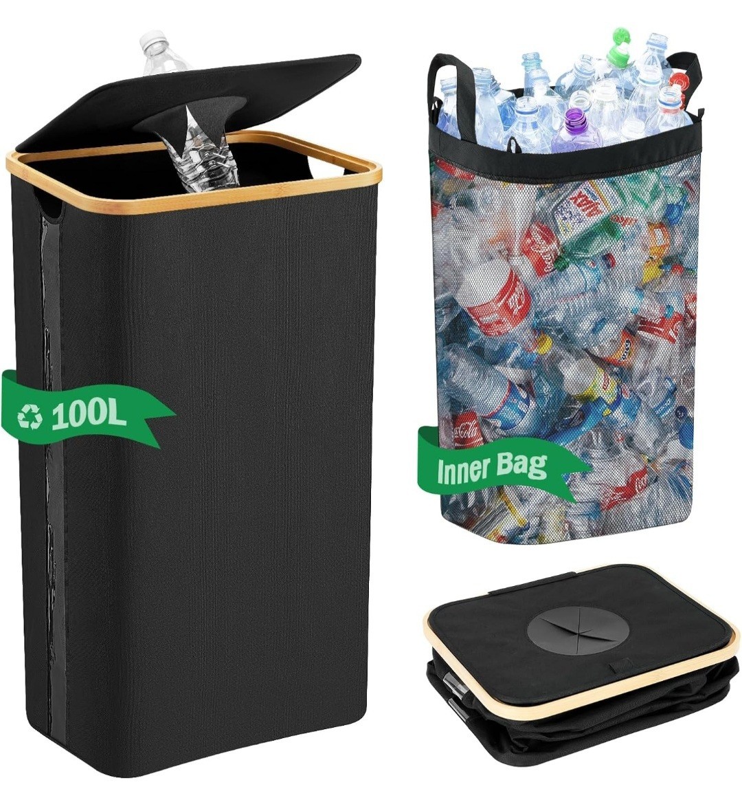 Jumyee 26 Gallon Recycling Bin with Clear Side Panel, 100L Visible Capacity...