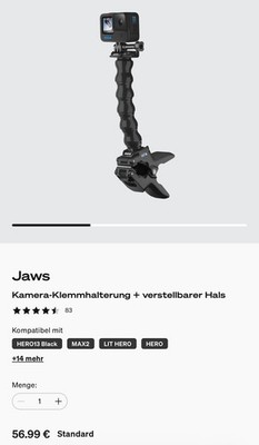 GoPro Jaws Flex Clamp Kamerahalterung Befestigung für GoPro Action Cams  