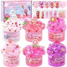 6 Pack Slimes, Pink Slime Kids, Cloud kit for Girls Ages 8-12, Picnic