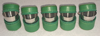 5x Fläminger Jagd Metall Schnapsglas mit Lederetui Edelstahl