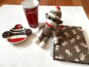 Sock Monkey 4 Pc Group Ty Beanie Baby Whatnot Dish Ceramic Cup Journal Notebook