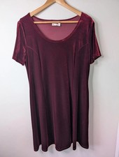 Vintage Hamells Burgundy Velvet Short Sleeve Dress Size 18 Festive Party
