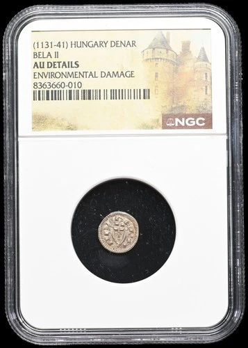 HUNGARY. Bela II, 1131-1141. Silver Denar, Portrait type, NGC AU Details