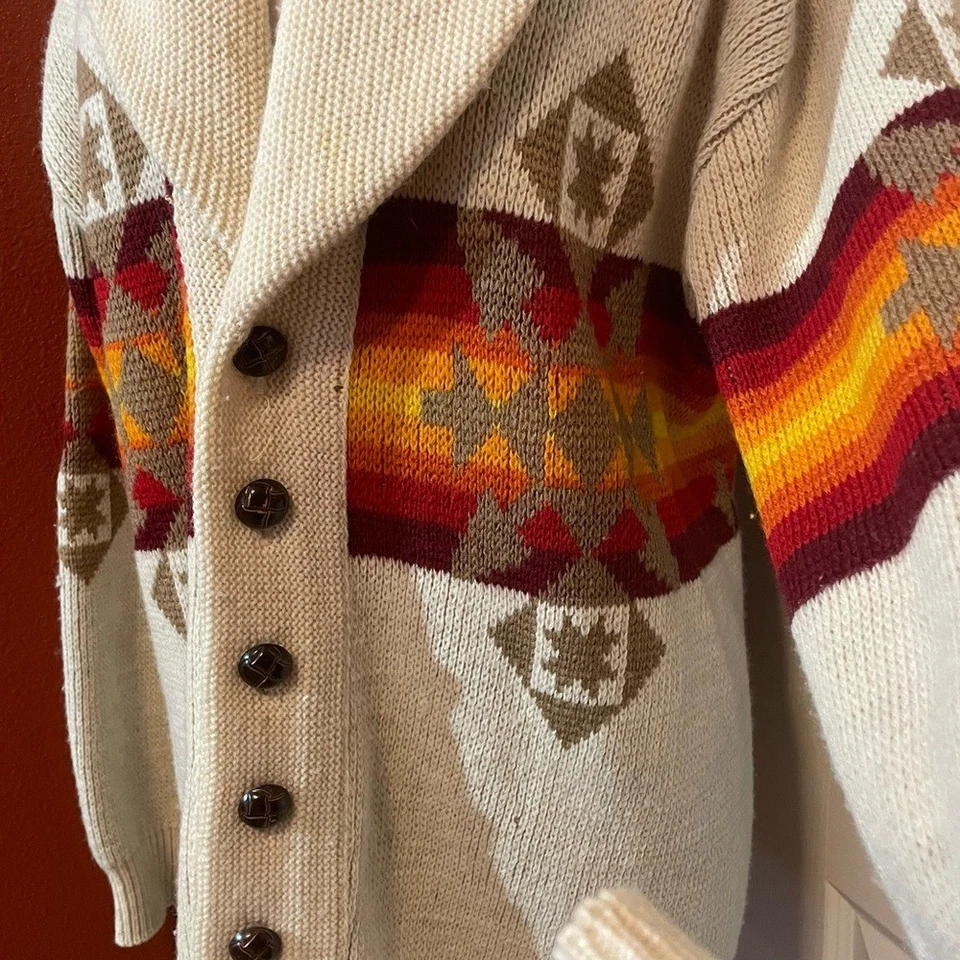 Pendleton Men's Vintage 70's Western High Grade Wool Button Front Aztec Cardigan - Image 4 of 4