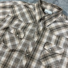 Wrangler Wrancher Mens Peearl Snap XXL Brown Plaid Short Sleeve Western