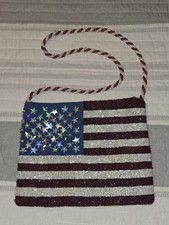 Vintage USA Patriotic Beaded American Flag Small Shoulder Purse