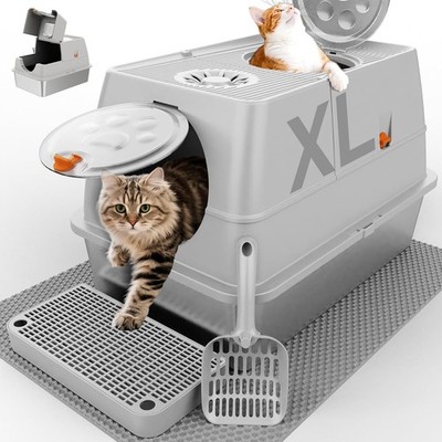 Stainless Steel Cat Litter Box Enclosed Top Entry 3-in-1 Anti-Leakage Easy Clean