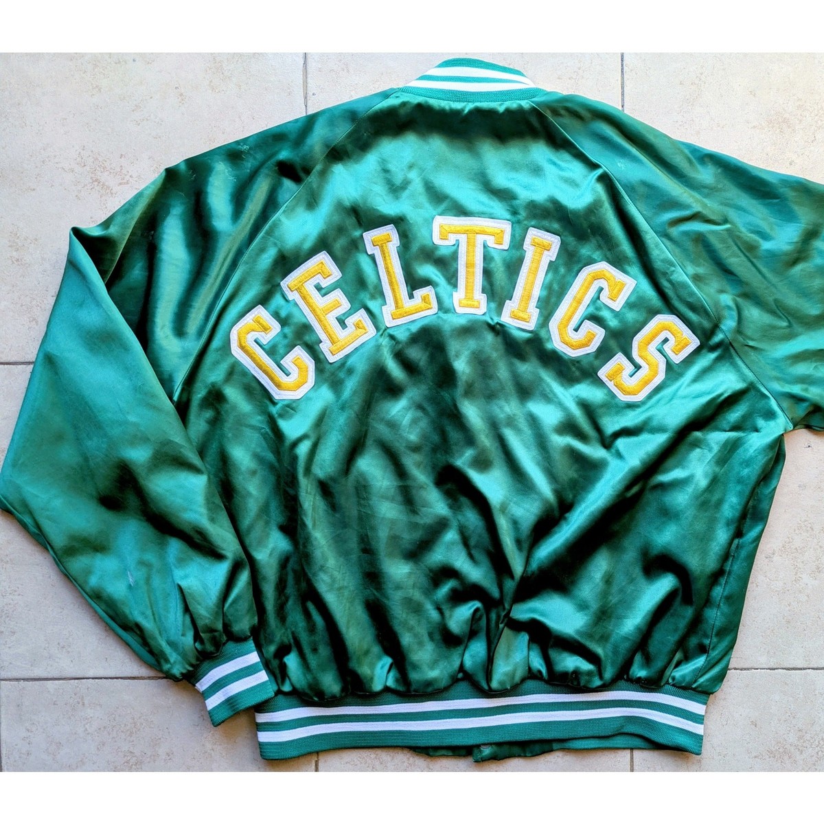 Boston Celtics 80s CHALK LINE satin bomber jacket XL green NBA