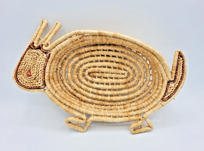 Vintage Woven Corn Husk Basket Bunny Rabbit / Armadillo Animal Hanging Tray 12''