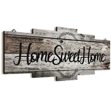 Jetec Home Sweet Sign, Rustic Wood Room Wall Decor, 6.3"L x 15.7"W, Gray 