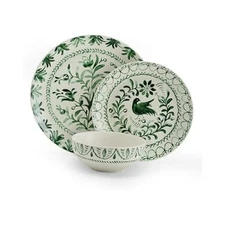 Fitz and Floyd Sicily Green 12 Piece Dinnerware Plate Bowl Set, Service for 4 