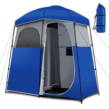 Double-Room Camping Shower Toilet Tent with Floor Oversize Portable Storage Bag