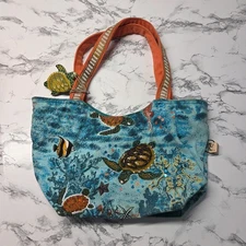Paul Brent Sun N' Sand Blue Orange Ocean Themed Sequined Medium Handbag