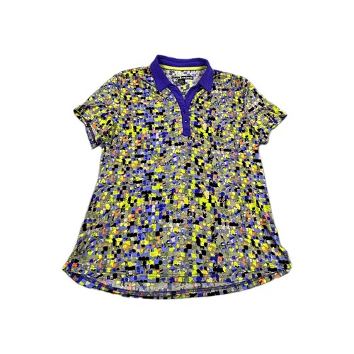 Jamie Sadock Golf Tennis Shirt Womens XL Purple Yellow Geometric Short Sleeve