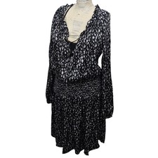 Fred Haute Dress Women's XS Black Gray Animal Print Smocked Waist Rayon USA Made
