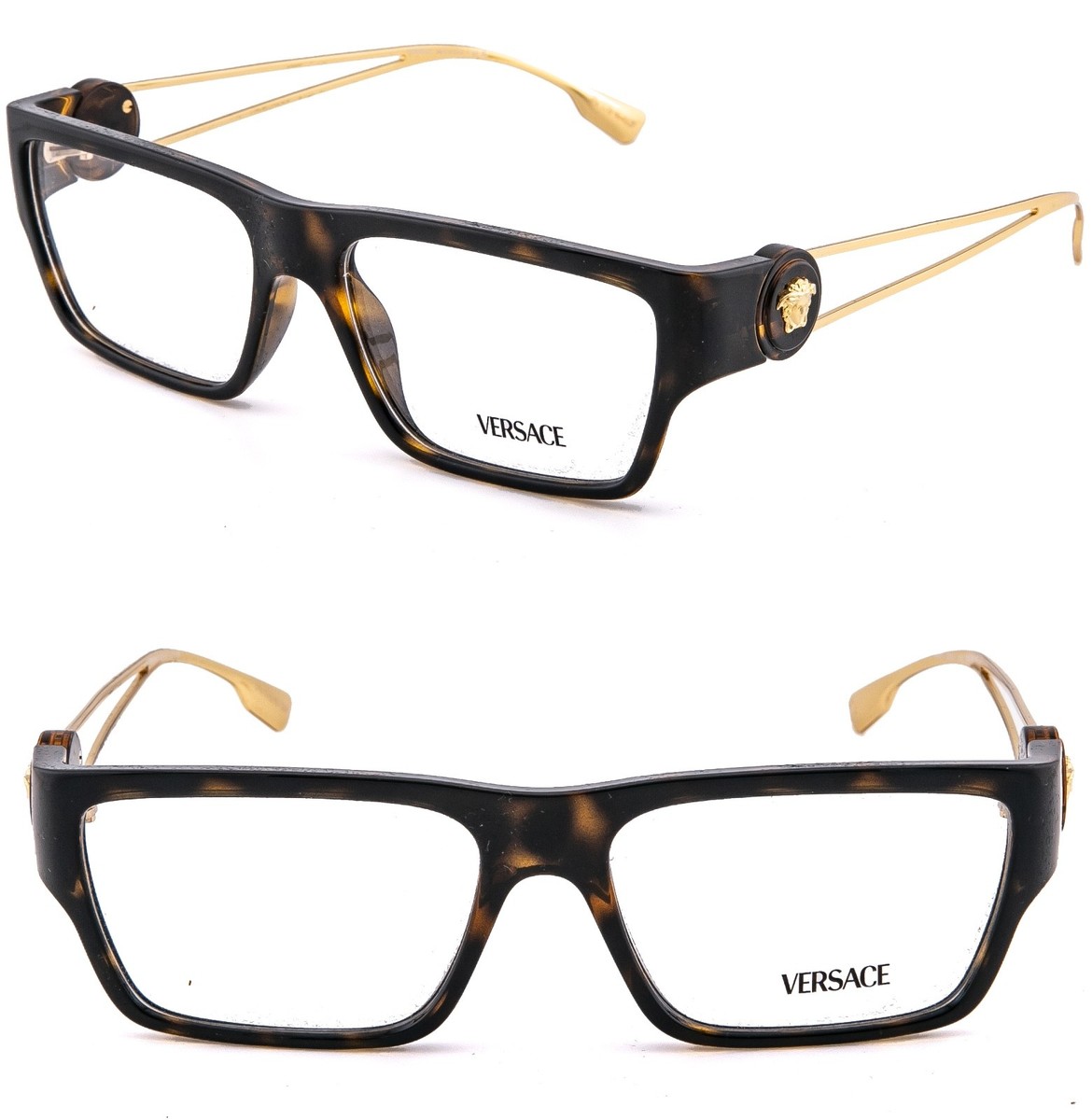 VERSACE VE3359 3359 SAFETY PIN Medusa Brown Gold Eyeglasses