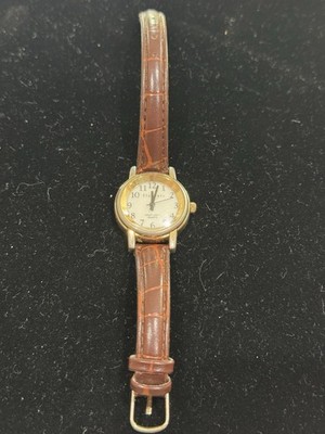 Elements Ladies Gold Toned Quartz Watch Easy Read Dial Brown Strap New Battery