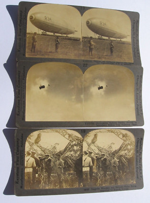 1917 Zeppelin Germany Flying ships shotdown over France, wreckage 3-stereoviews
