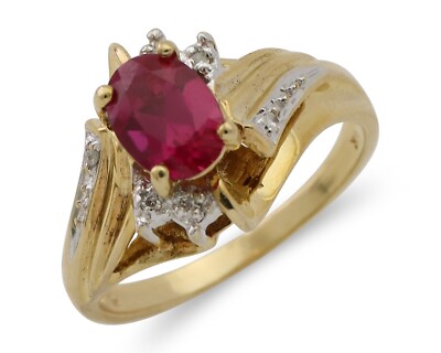 Damenring Rubin & Diamant einfarbig 10k echtes Gold groß 5,5