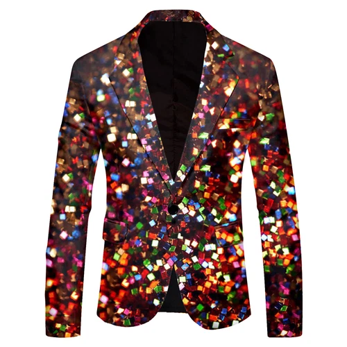 Men's Shiny Long Sleeve Lapel Bling One Button Suit Party Banquet Prom Jacket - Picture 13 of 26