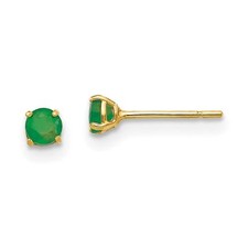 14k Yellow Gold Childrens Round Emerald 3mm Post Earrings
