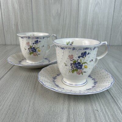 Vintage Nikko Tableware Blue Peony Set of 2 Cups & Saucers *READ