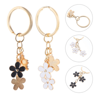 2PCS Flower Charms Key Chain Metal Keychain Backpack Keyring Bag