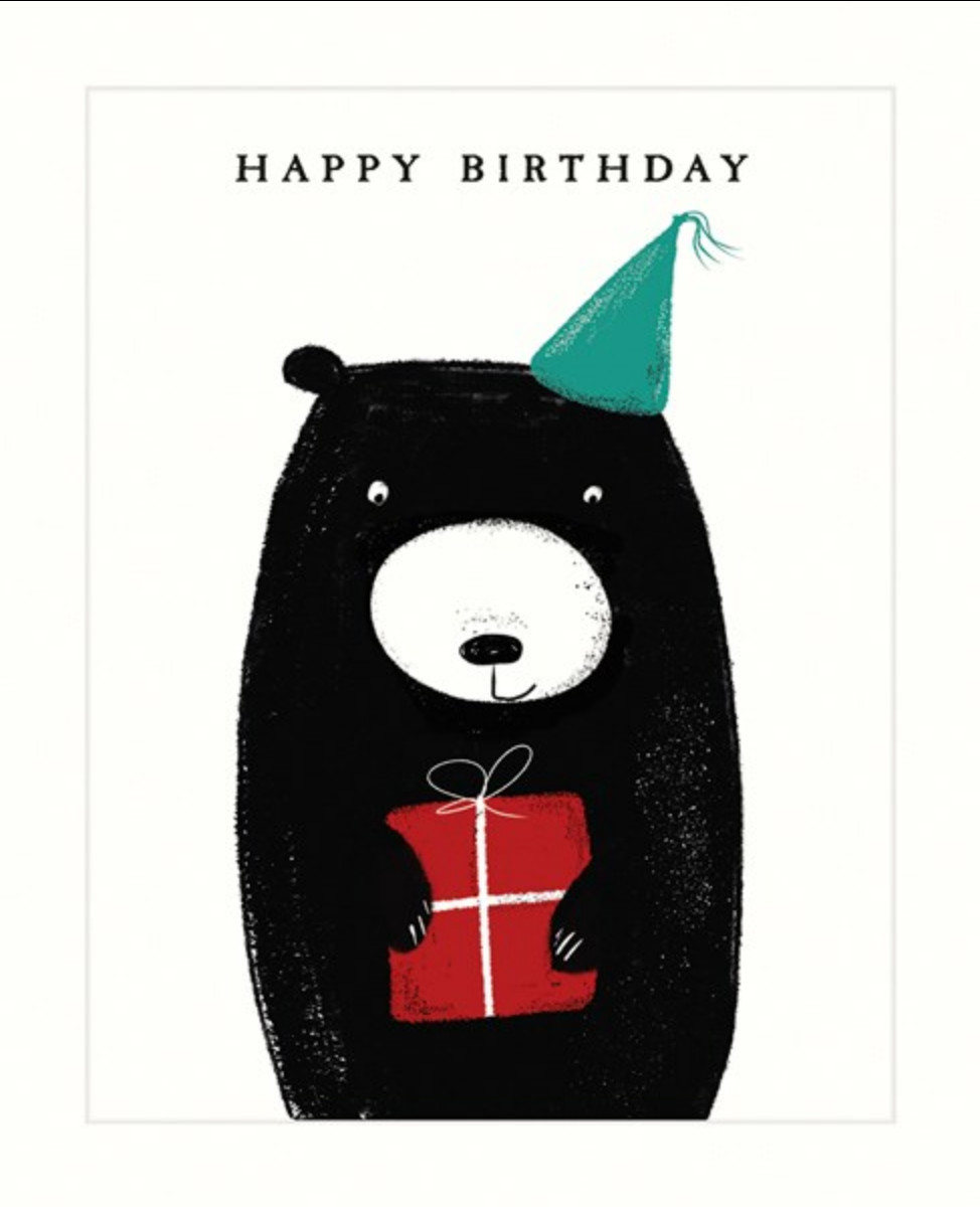 Bear with Gift Happy Birthday Card - The Art File Greeting Card Made in the UK