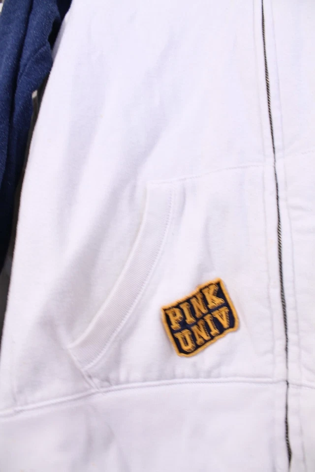 Victoria's Secret ROSA Sudadera con Capucha Mujer S Blanco Azul Glamour Lentejuelas Cremallera Completa Univ 1980 Foto 3 de 4