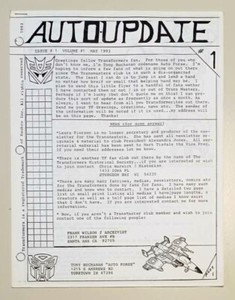 AUTO-UPDATE #1; Transformers Fanzine 1993, Transmasters Zine Newsletter *