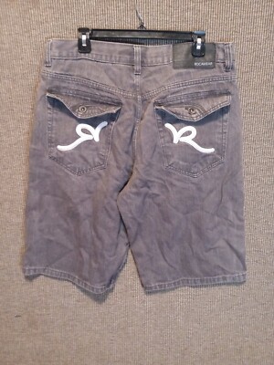 Vintage RocaWear Mens 36 Gray Faded Denim Baggy Wide Leg Jean 